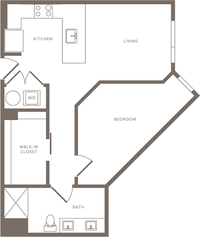 747 square foot one bedroom one bath apartment floorplan image