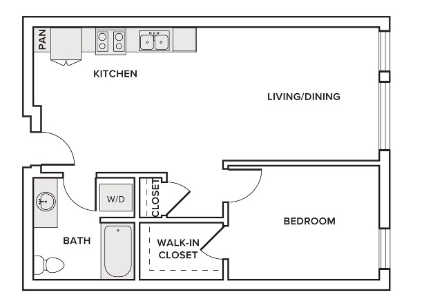 660 square foot one bedroom one bath apartment floorplan image