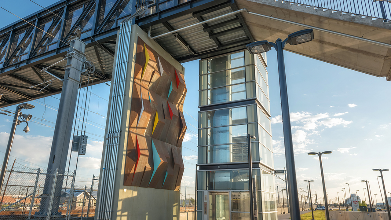 Exterior art on pedestrian bridge