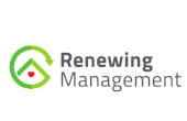 Renewing Management logo featuring a green circular arrow and a heart, symbolizing growth and care.