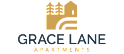 Elegantly designed Grace Lane Apartments logo featuring a modern house silhouette and trees, evoking a sense of peaceful living.