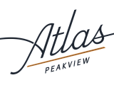 Elegant Atlas Peakview logo with stylish script font, accentuating luxury living.