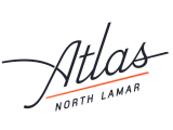 Elegant Atlas North Lamar logo featuring a sleek design with an accented orange underline.