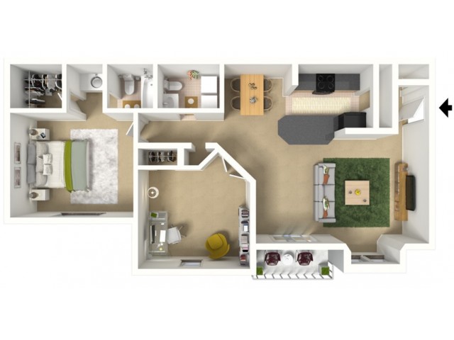 One Bedroom, One and a half Bath, with Den