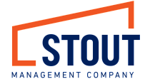 Stout Management Company logo with a modern orange and blue design.