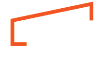 Dynamic architectural logo featuring a sleek orange and white design with modern angles.