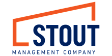 Modern Stout Management Company logo with a sleek orange and blue design.