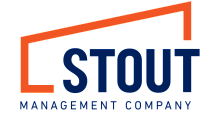 Modern logo for Stout Management Company showcasing a sleek orange and blue design.