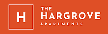 The Hargrove Apartments logo on a vibrant orange background, showcasing modern and elegant branding.