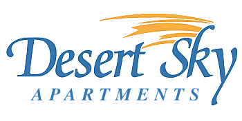 Elegant logo of Desert Sky Apartments with vibrant orange and blue design elements.