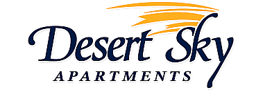 Desert Sky Apartments logo with vibrant orange and blue design, offering a welcoming community atmosphere.