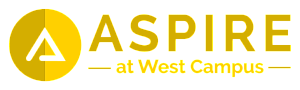 Aspire at West Campus logo in bold yellow with a modern design, symbolizing premium apartment living.