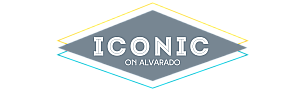 Logo for Iconic on Alvarado with modern geometric design featuring bold typography.