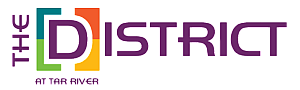 Vibrant logo for The District at Tar River featuring colorful geometric design and bold purple text.