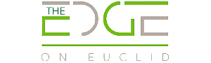 Modern logo for The Edge on Euclid, featuring sleek green and gray typography.