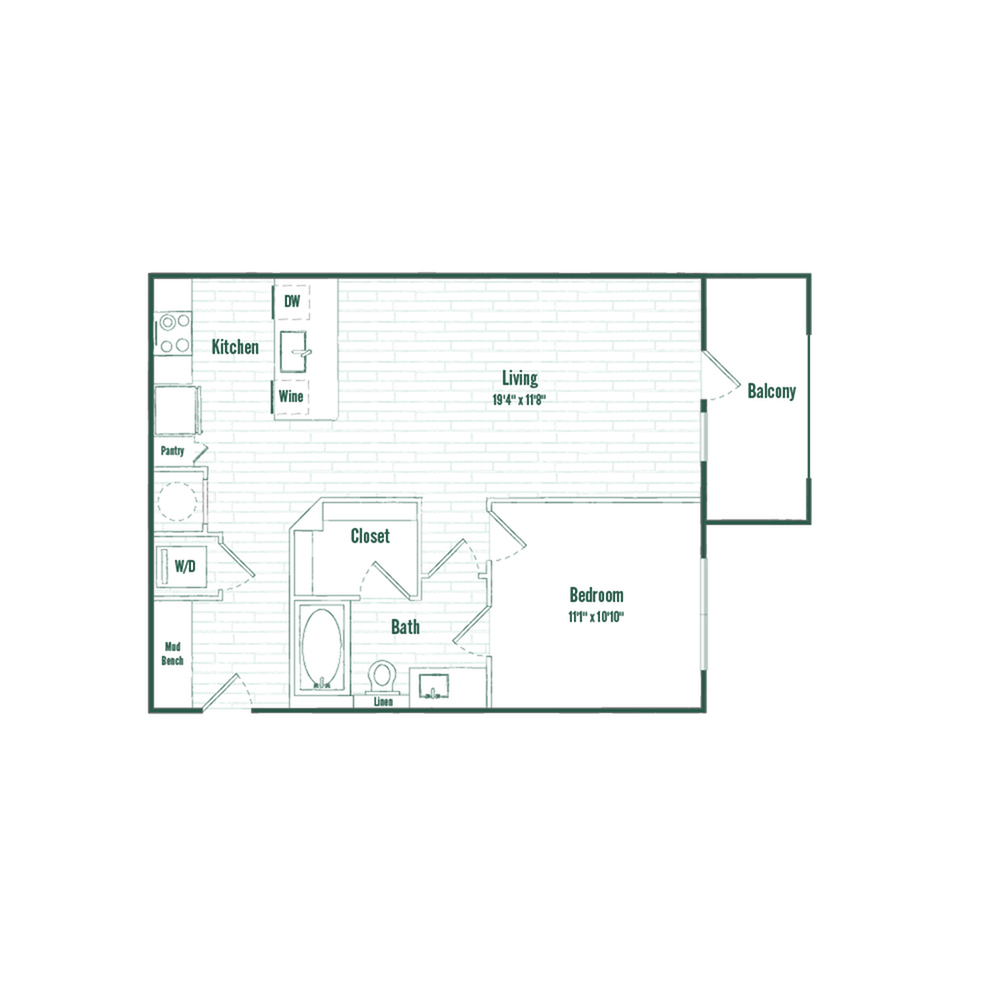 A2 | 1 bed 1 bath | 710 sq ft