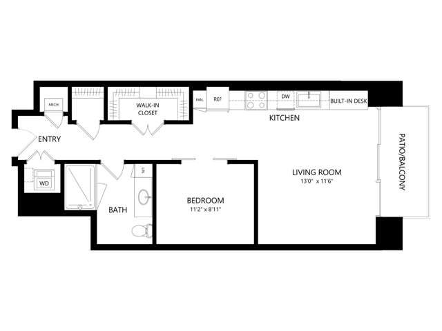 U2 1 Bed 1 Bath 707 Sqft
