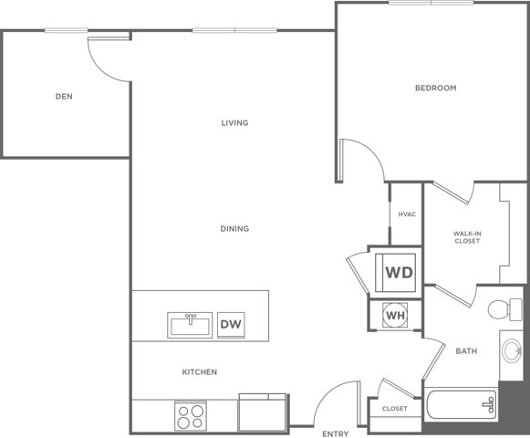 Floor plan layout diagram for One Bedroom One Bath (903 SF)