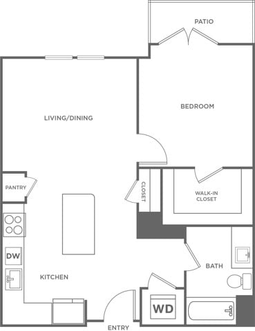 Floor plan layout diagram for One Bedroom One Bath (939 SF)