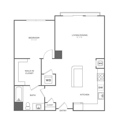 Floor plan layout diagram for One Bedroom One Bath (811 SF)