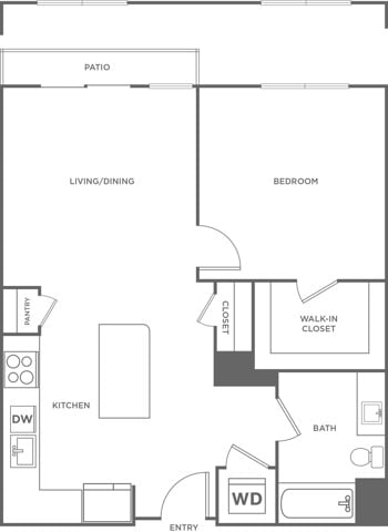 Floor plan layout diagram for One Bedroom One Bath (759 SF)