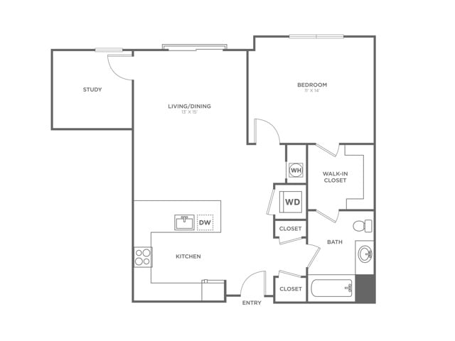 Floor plan layout diagram for One Bedroom One Bath (863 SF)
