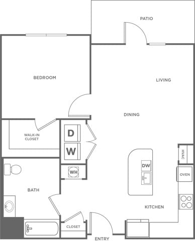 Floor plan layout diagram for One Bedroom One Bath (783 SF)