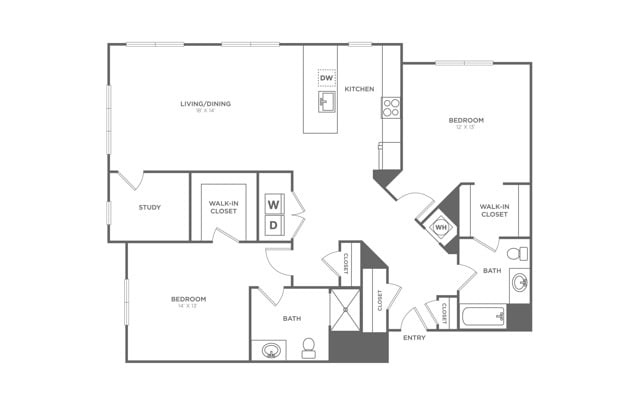 Floor plan layout diagram for Two Bedroom Two Bath (1,399 SF)