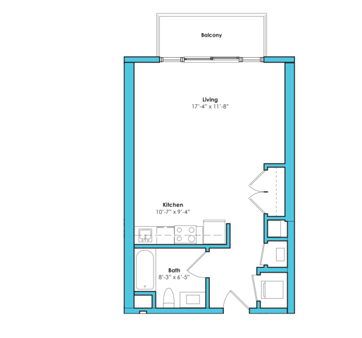 Floor plan layout diagram for Studio (535 SF)