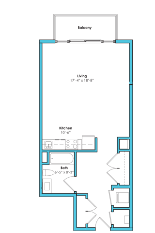 Floor plan layout diagram for Studio (628 SF)