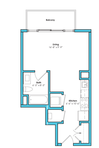 Floor plan layout diagram for Studio (417 SF)