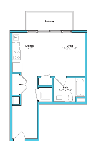 Floor plan layout diagram for Studio (438 SF)