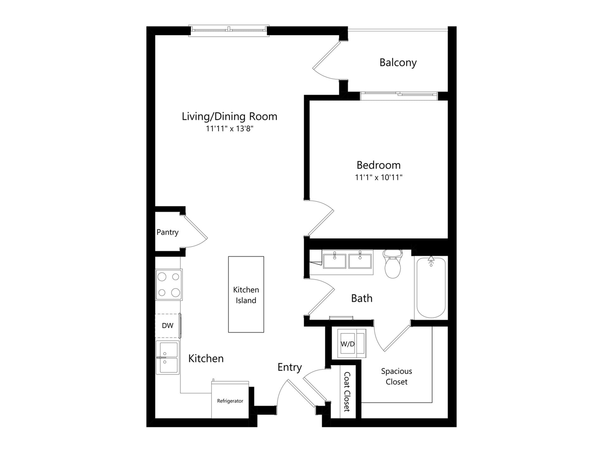 Floor plan layout diagram for 1B-1