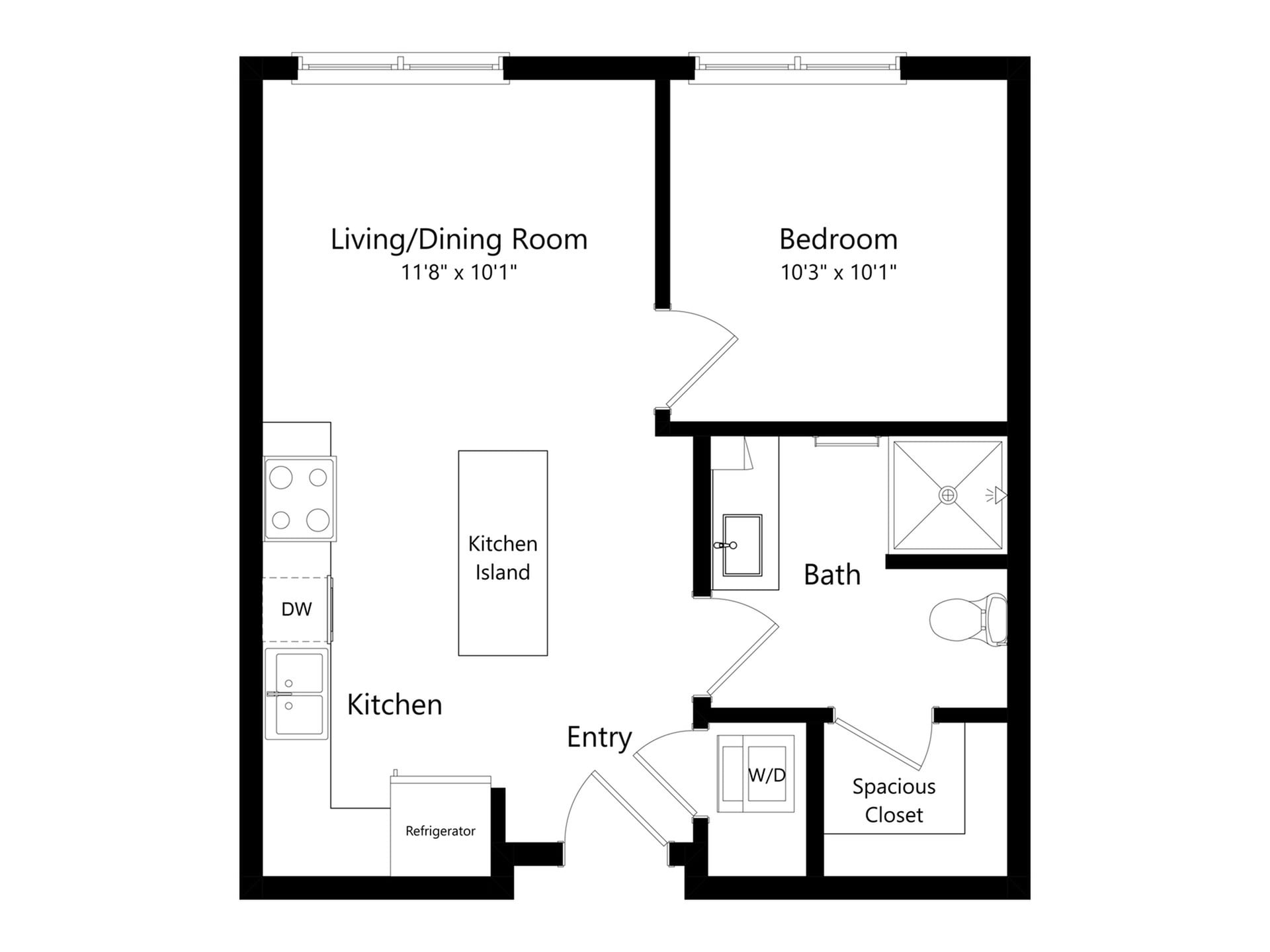 Floor plan layout diagram for 1B-2
