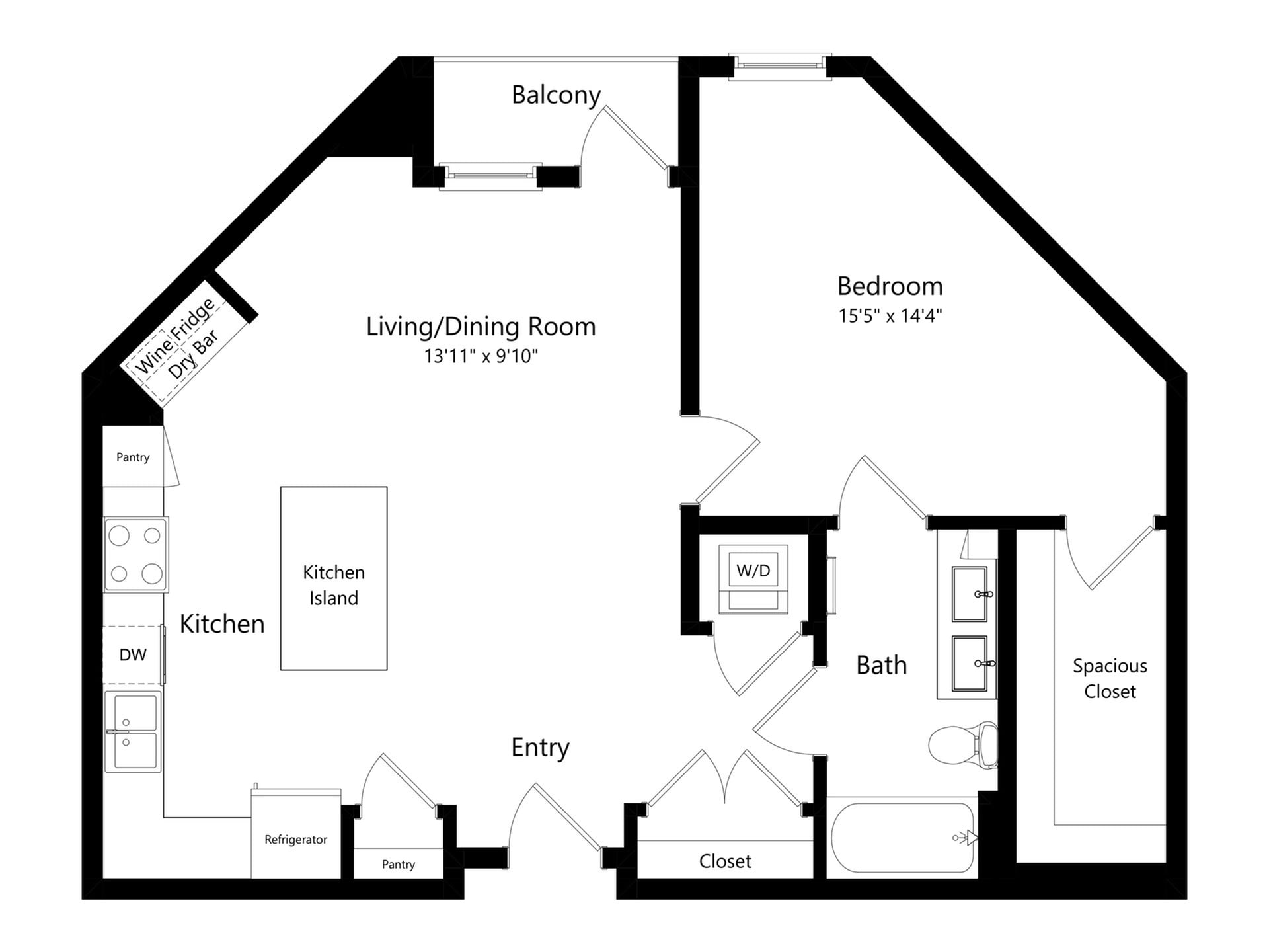 Floor plan layout diagram for 1B-4