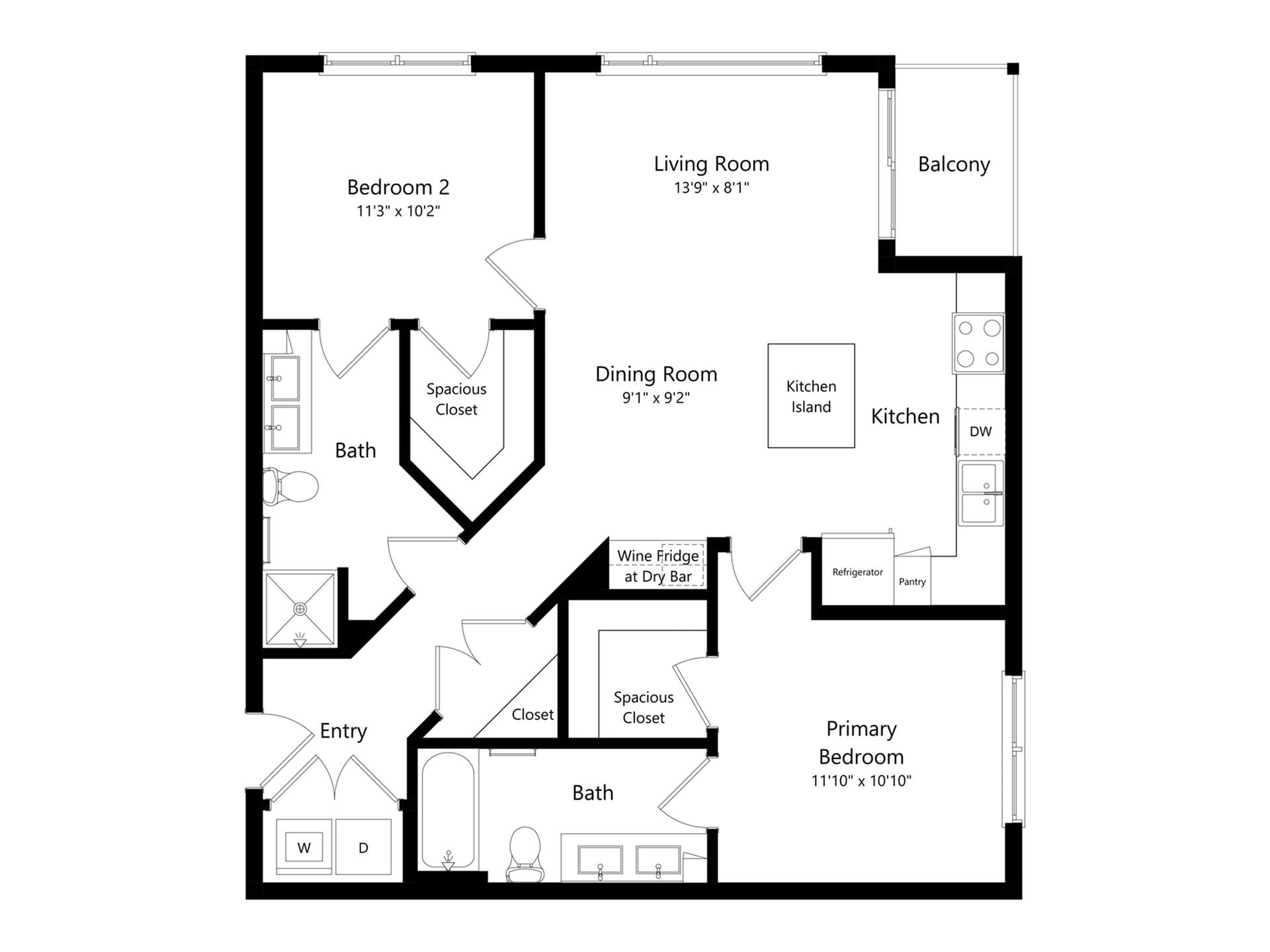 Floor plan layout diagram for 2B-1