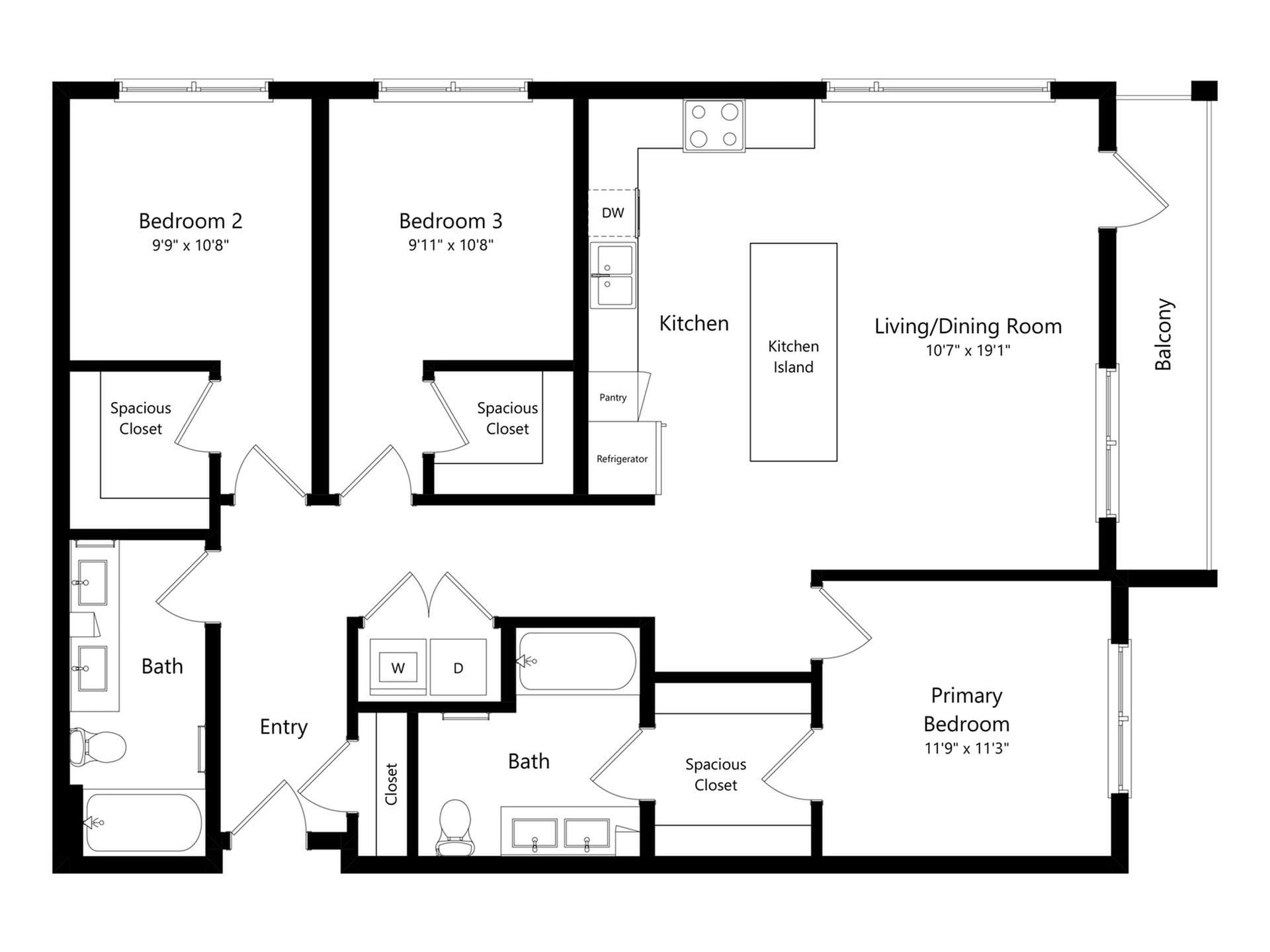 Floor plan layout diagram for 3B-1