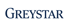 Modern Greystar logo in elegant navy blue font on a clear background.