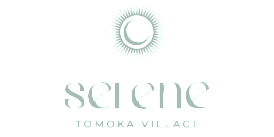 Elegant Selene Tomoka Village emblem with a crescent moon and sunburst design, exuding luxury and serenity.