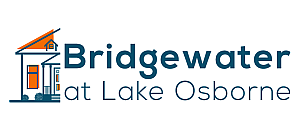 Elegant Bridgewater at Lake Osborne logo featuring a stylized house design with vibrant orange and blue accents.