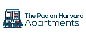 The Pad on Harvard Apartments logo with a modern building icon and stylish typography.