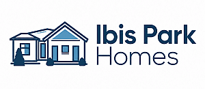 Stylized logo of Ibis Park Homes featuring a charming home icon with a modern design.