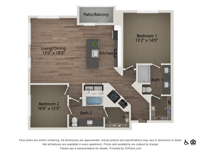 B2C | 2 bed 2 bath | 1218 sq ft