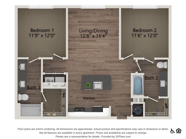 B1 | 2 bed 2 bath | 999 sq ft