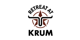 Bold logo for Retreat at Krum featuring a dynamic longhorn and compass star design, emphasizing adventure and community.
