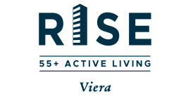 Rise 55+ Active Living Viera logo featuring a modern building design integrated into the letter 'I'.