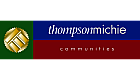 Elegant logo design showcasing Thompson Michie Communities with vibrant green, blue, and maroon colors accompanied by a golden emblem.