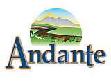 Andante logo featuring vibrant landscape with rolling hills and clear skies, evoking a sense of serene countryside living.