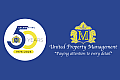 Elegant anniversary emblem for United Property Management celebrating 50 years of dedicated service with the slogan 'Paying attention to every detail'.