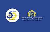 Celebratory graphic for United Property Management's 50th anniversary, highlighting attention to detail with a stylish blue and yellow design.